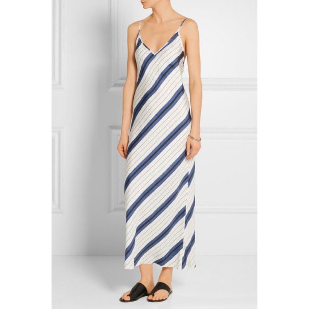 Protagonist 100% Silk Blue Striped Midi Dress